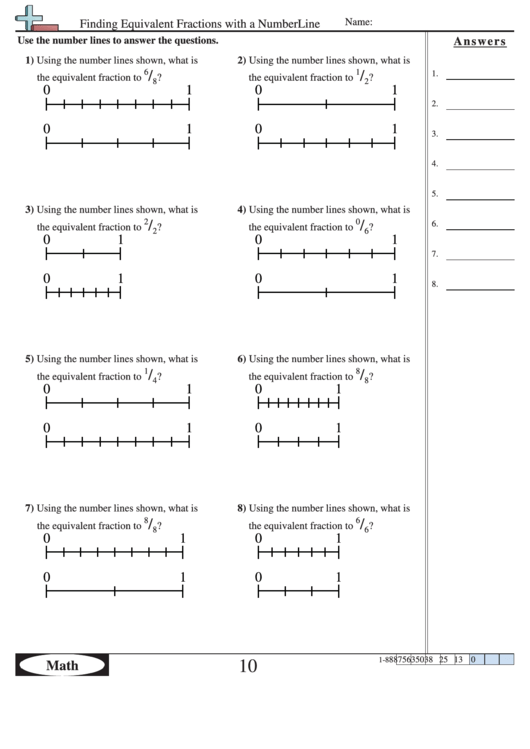 Finding Equivalent Fractions With A Number Line Worksheet Printable pdf