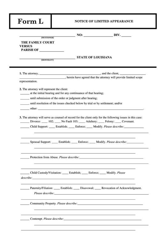 Notice Of Limited Appearance Form L