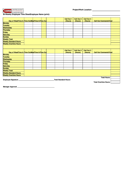 Bi-Weekly Employee Time Sheet Printable pdf