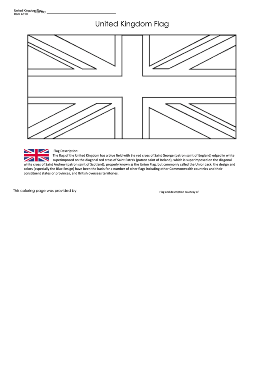 Download United Kingdom Flag Coloring Page With Description printable pdf download