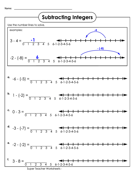 2: Subtracting Integers Printable pdf