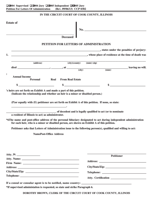 Fillable Petition For Letters Of Administration Printable pdf