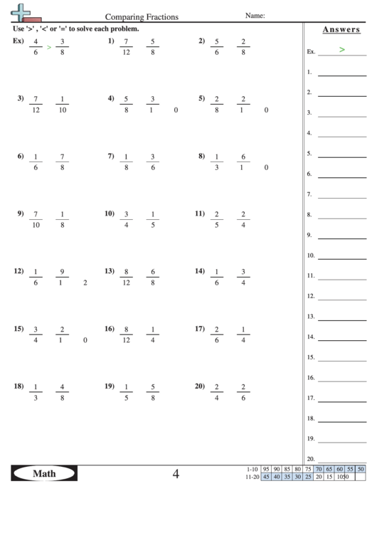 Comparing Numerical Worksheet With Answer Key printable pdf download