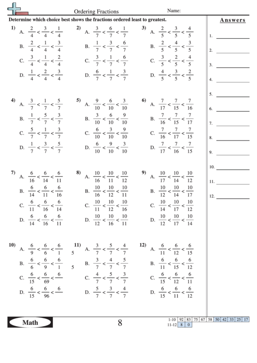 ordering-fractions-multiple-choice-worksheet-with-answer-key-printable-pdf-download