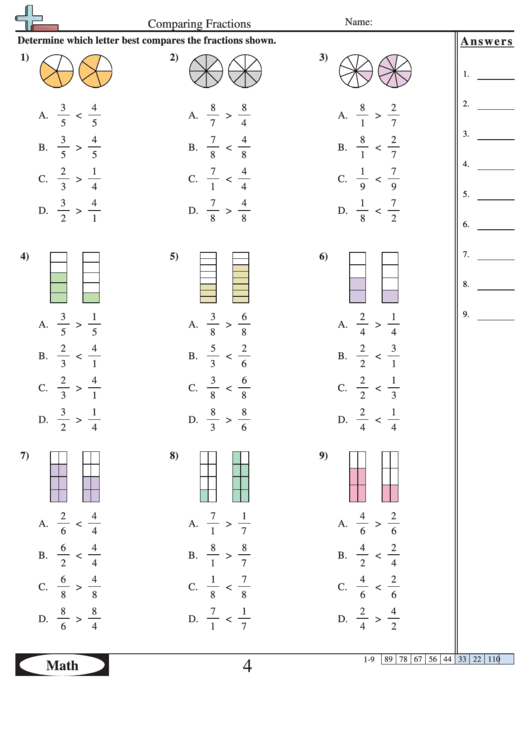 Fractions Multiple Choice Worksheet