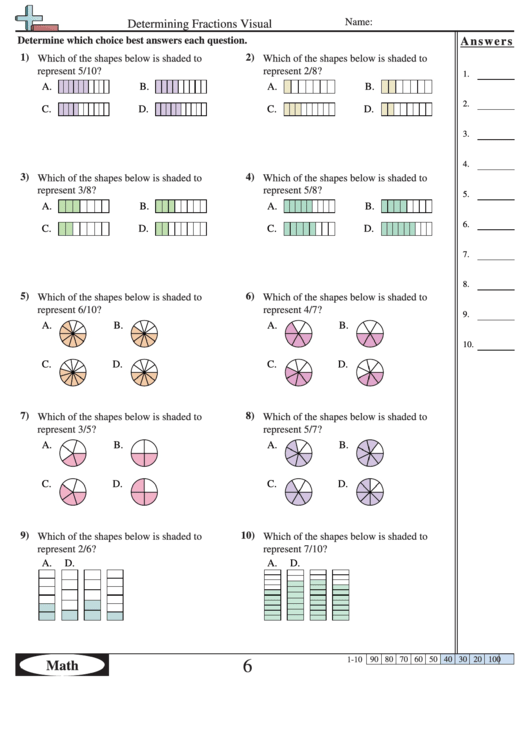 Determining Fractions Visual Worksheet With Answer Key Printable pdf