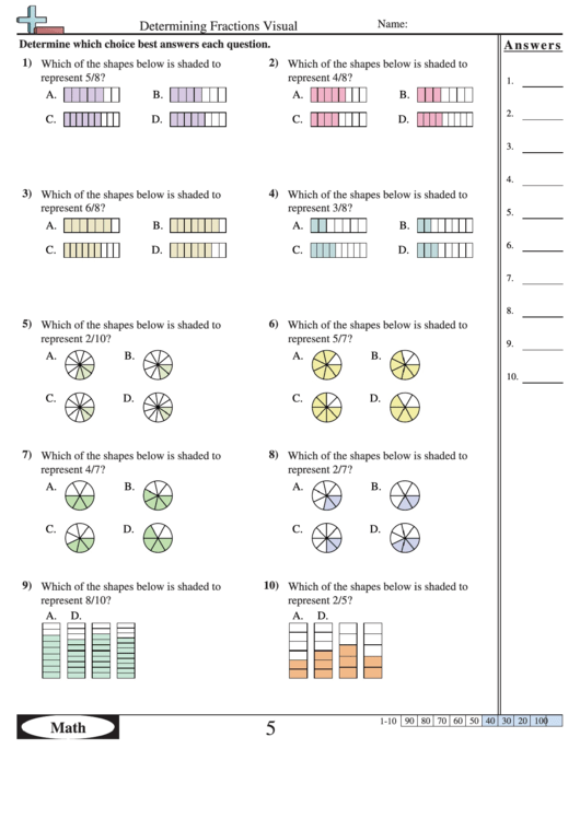 Determining Fractions Visual Worksheet With Answer Key Printable pdf