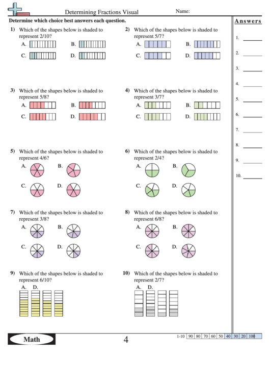 Determining Fractions Visual Worksheet With Answer Key Printable Pdf ...