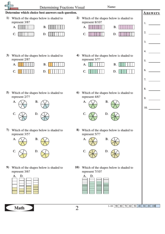 Determining Fractions Visual Worksheet With Answer Key Printable pdf