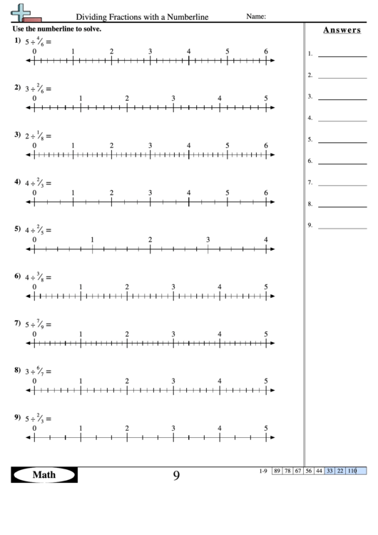 Dividing Fractions With A Numberline Worksheet Printable pdf