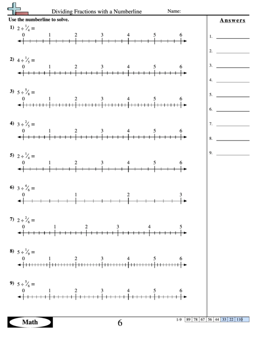 Dividing Fractions With A Numberline Worksheet Printable pdf