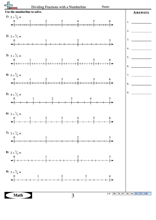 Dividing Fractions With A Numberline Worksheet Printable pdf