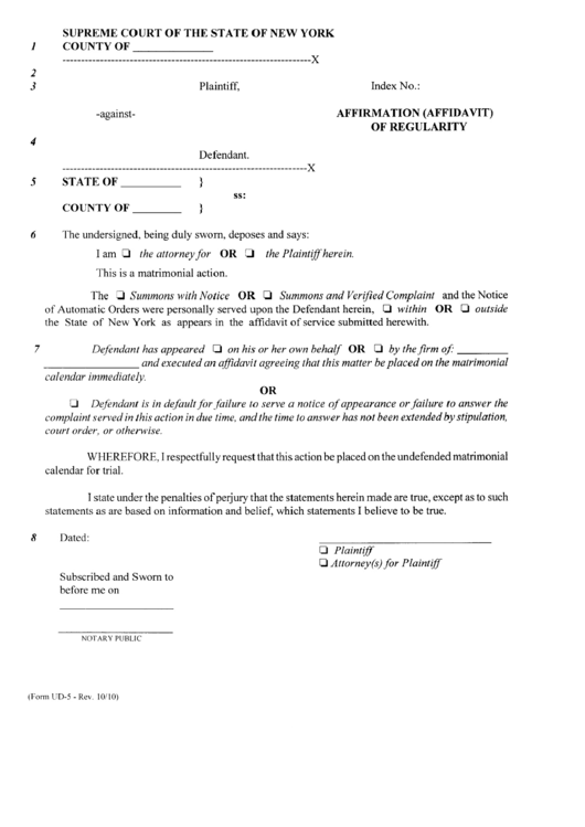 Affirmation (Affidavit) Of Regularity Printable pdf