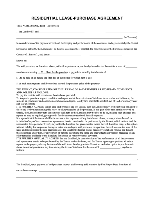 Residential Lease-purchase Agreement Form