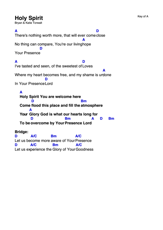 Holy Spirit Key Of A Printable pdf