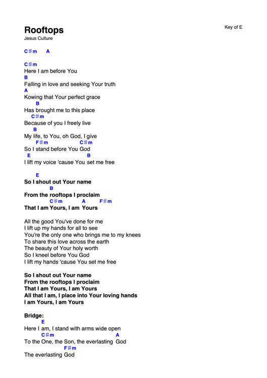 Rooftops Key Of E printable pdf download