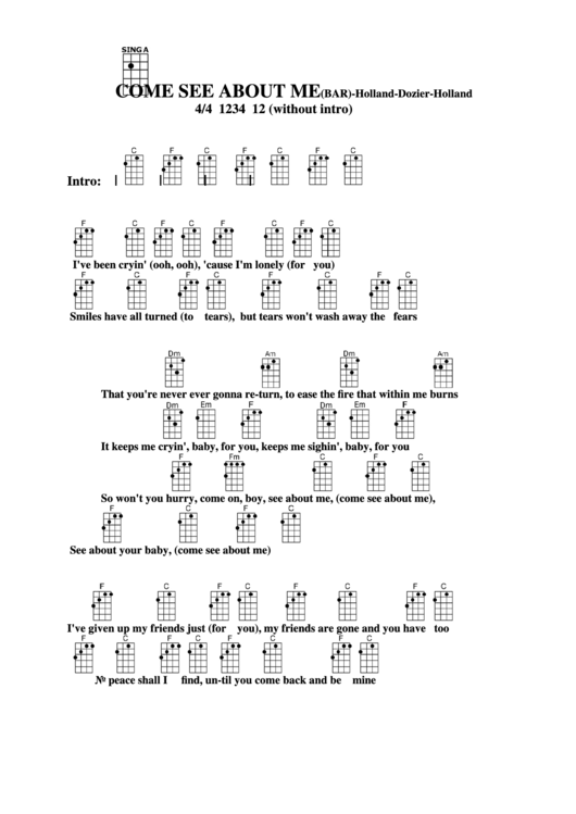 Come See About Me (Bar) - Holland-Dozier-Holland Chord Chart Printable pdf