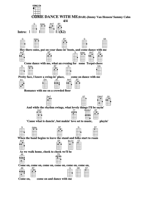 Come Dance With Me Bar Jimmy Van Heusen Sammy Cahn Chord Chart Printable Pdf Download 