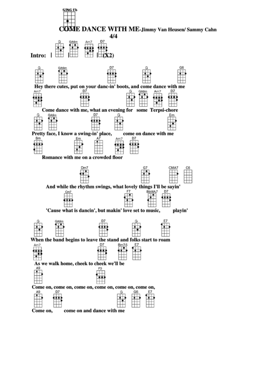 Come Dance/fly With Me - Jimmy Van Heusen/ Sammy Cahn Chord Chart Printable pdf