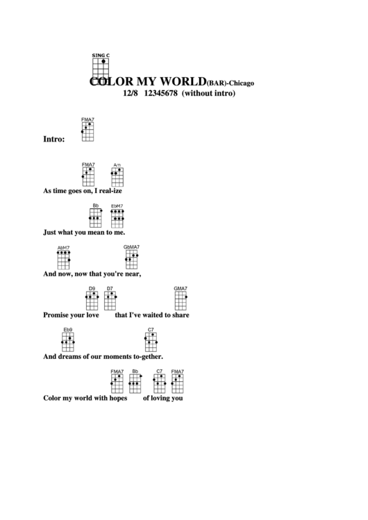 Color My World (Bar) - Chicago Chord Chart Printable pdf