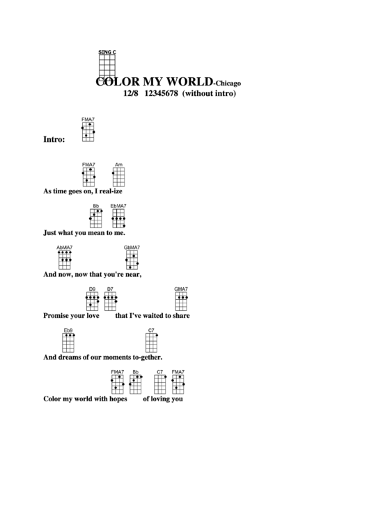 Color My World - Chicago Chord Chart Printable pdf