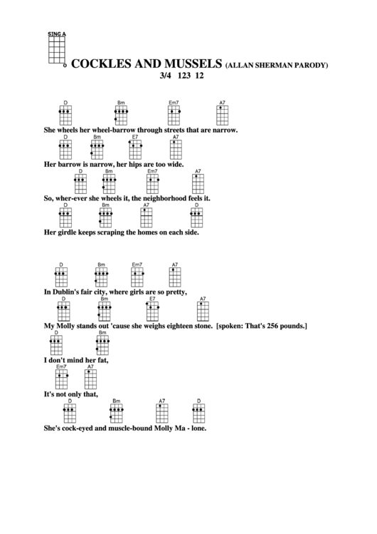 Cockles And Mussels (Allan Sherman Parody) Chord Chart printable pdf