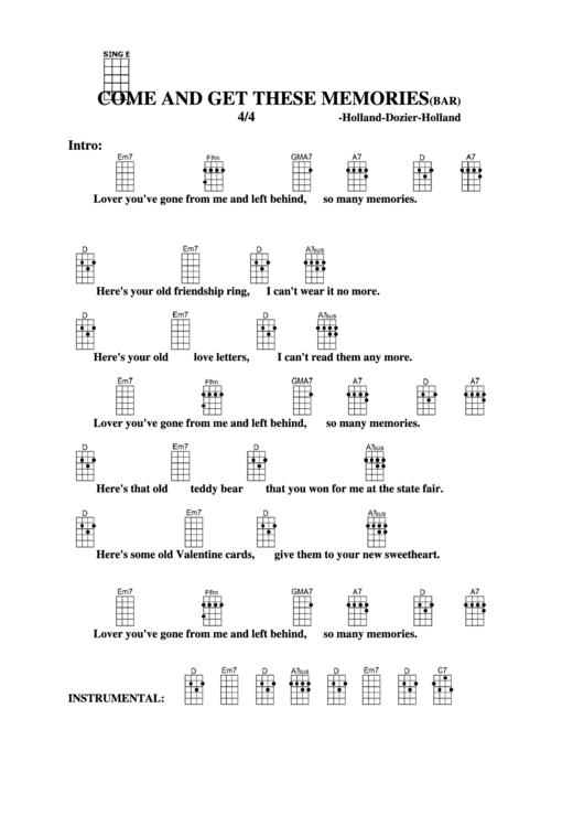 Come And Get These Memories (Bar) - Holland-Dozier-Holland Chord Chart Printable pdf