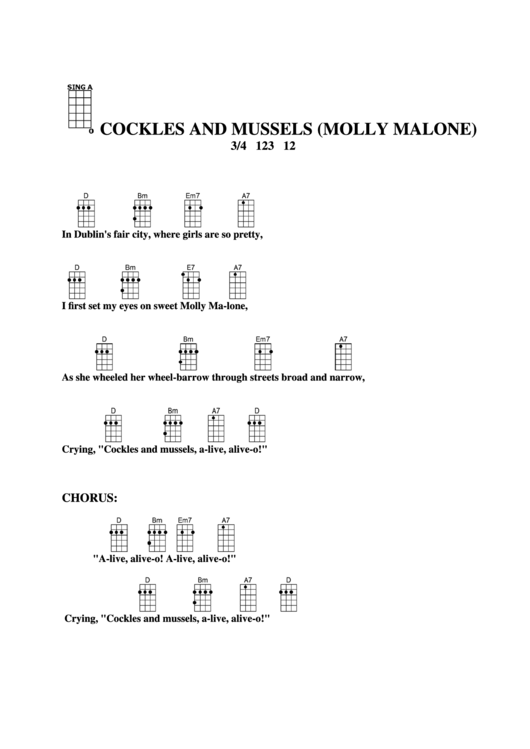 Cockles And Mussels (Molly Malone) Chord Chart Printable pdf