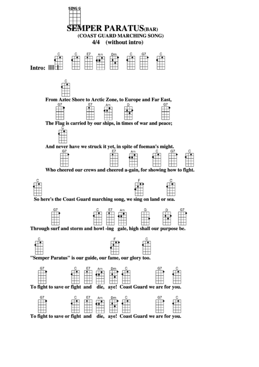 Semper Paratus (Bar) (Coast Guard Marching Song) Chord Chart Printable pdf