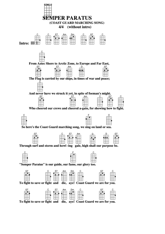 Semper Paratus (Coast Guard Marching Song) Chord Chart Printable pdf