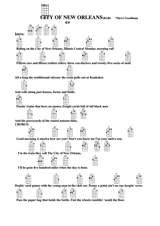 City Of New Orleans (Bar) - Steve Goodman Chord Chart Printable pdf