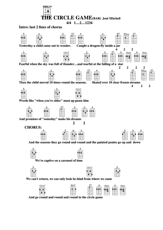 The Circle Game(Bar) Joni Mitchell Chord Chart Printable pdf