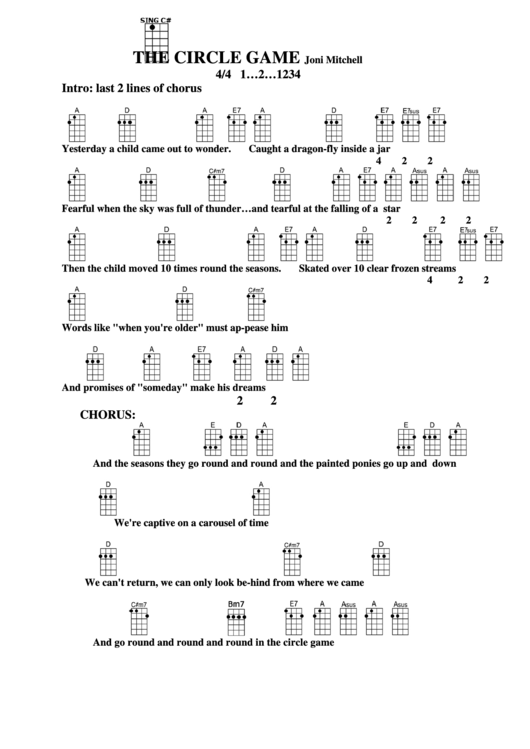 Circle Game-A Joni Mitchell Chord Chart Printable pdf