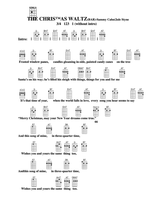 The Christmas Waltz (Bar) - Sammy Cahn/jule Styne Chord Chart Printable pdf