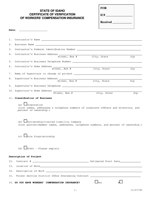 Idaho Electrical Work Verification Form