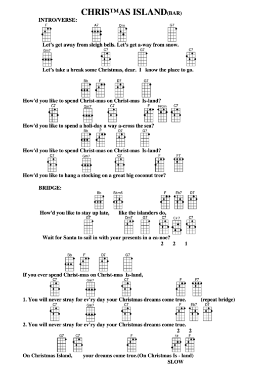 Christmas Island (Bar) Chord Chart Printable pdf
