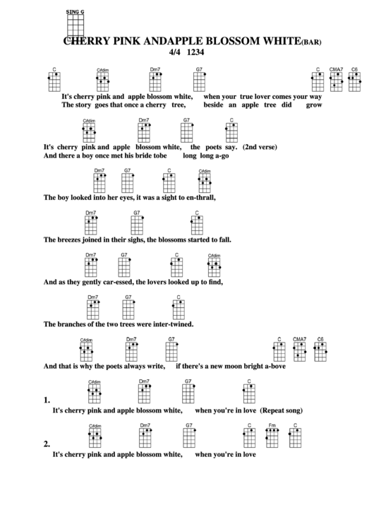 Cherry Pink And Apple Blossom White (Bar) Chord Chart Printable pdf