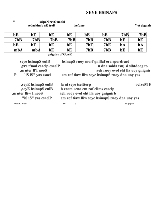 Spanish Eyes Chord Chart With Lyrics Printable pdf