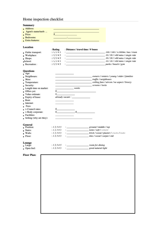 Home Inspection Checklist Printable pdf
