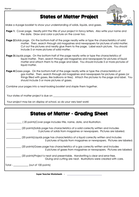States Of Matter Project States Of Matter - Grading Sheet Printable pdf
