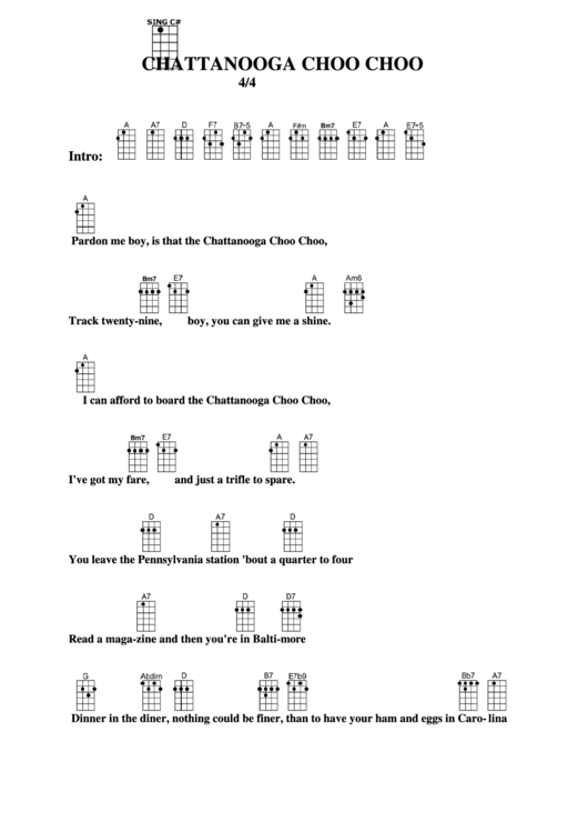 Chattanooga Choo Choo Chord Chart Printable pdf