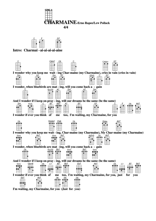 Charmaine - Erno Rapee/lew Pollack Chord Chart Printable pdf