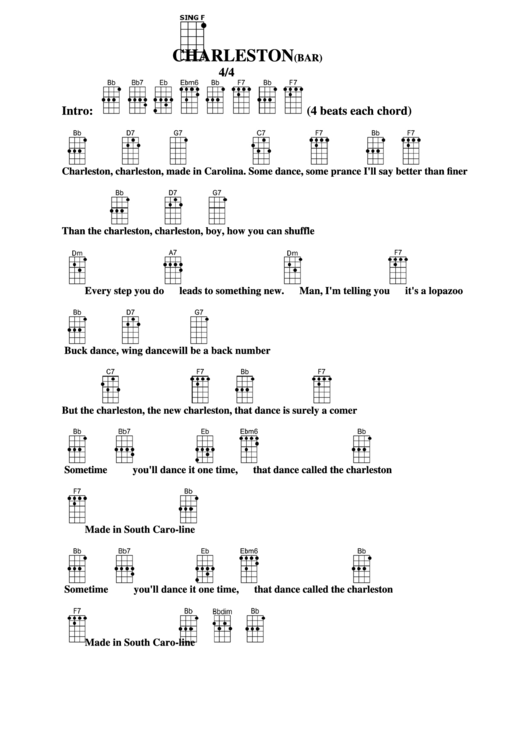 Charleston (Bar) Chord Chart Printable pdf