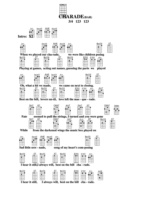 Charade (Bar) Chord Chart Printable pdf