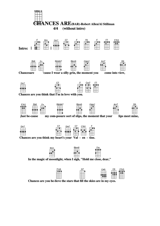 Chances Are (Bar) - Robert Allen/al Stillman Chord Chart Printable pdf