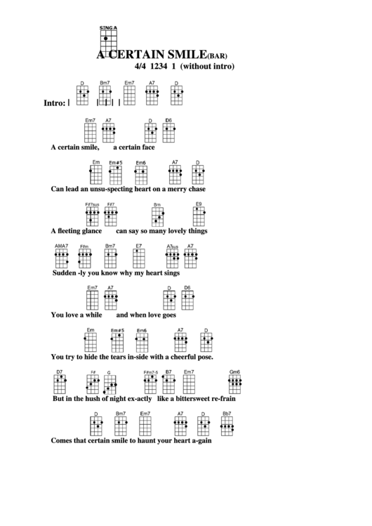 A Certain Smile (Bar) Chord Chart Printable pdf