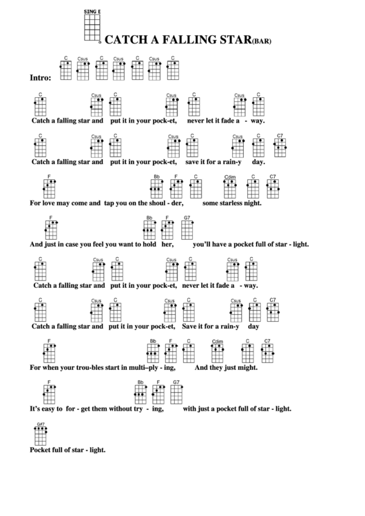 Catch A Falling Star (Bar) Chord Chart Printable pdf