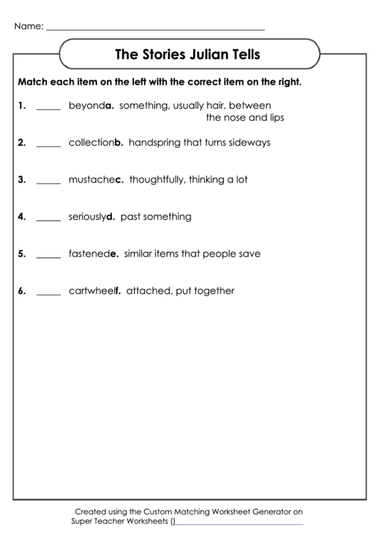The Stories Julian Tells Worksheet With Answer Key Printable pdf