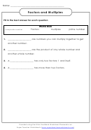 Factors And Multiples Worksheet With Answer Key