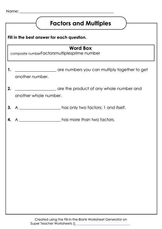 Factors And Multiples Worksheet With Answer Key Printable pdf